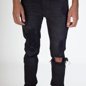 Distressed Ankle Zip Jeans (Black)